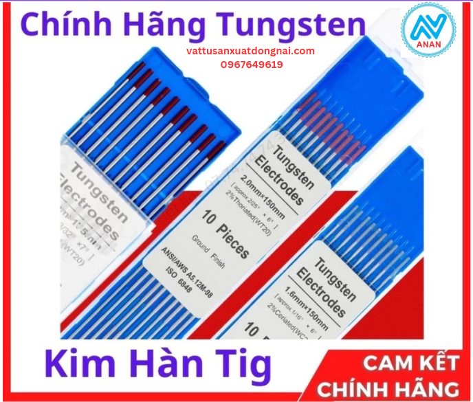 Kim hàn TIG - Điện cực TUNGSTEN (đầu đỏ) - Văn Phòng Phẩm ANAN - Công Ty TNHH Dịch Vụ và Thương Mại ANAN