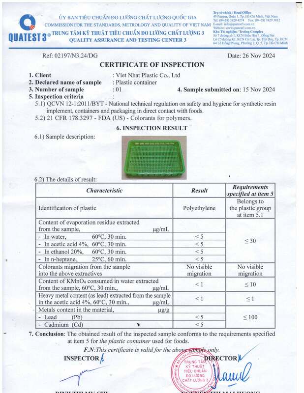 Chứng nhận kiểm định chất lượng 2024 - Nhựa Việt Nhật - Công Ty TNHH Nhựa Việt Nhật