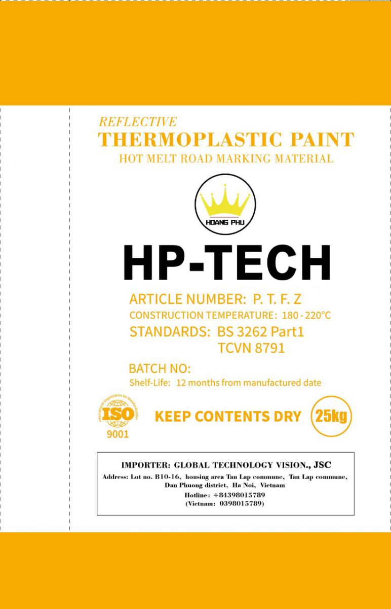 Bột sơn dẻo nhiệt phản quang màu vàng HP-TECH - Sơn Kẻ Vạch Đường Nhiệt Dẻo HP-TECH - Công Ty Cổ Phần Tư Vấn Kỹ Thuật Công Nghệ Thương Mại Hoàng Phú