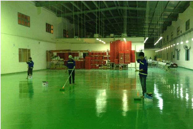 Thi công sơn sàn Epoxy - Sơn Kẻ Vạch Đường Nhiệt Dẻo HP-TECH - Công Ty Cổ Phần Tư Vấn Kỹ Thuật Công Nghệ Thương Mại Hoàng Phú