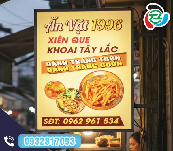 Hộp đèn Menu đứng phục vụ ăn vặt