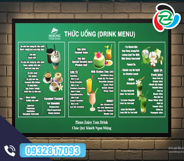 Hộp đèn Menu in UV sắc nét