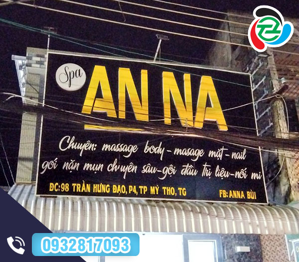 Biển mặt Mica gắn chữ Mica nổi Anna Spa