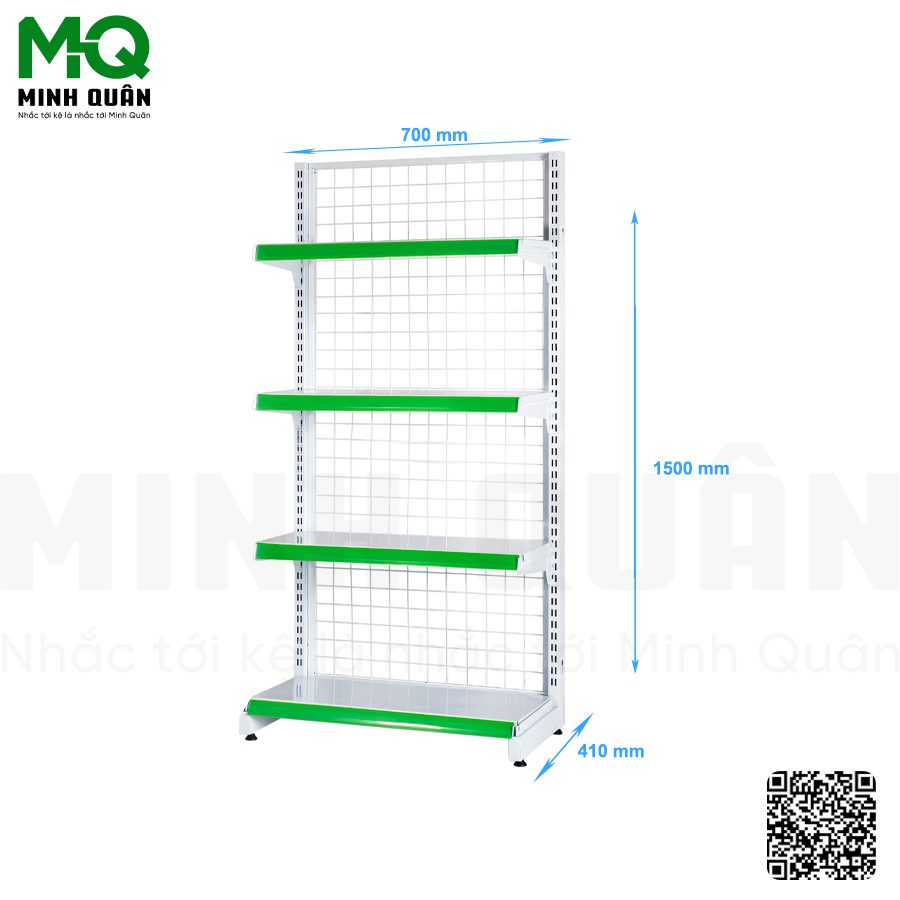 Kệ đơn lưng lưới 4 tầng 700x1500 mm - Kệ Siêu Thị Minh Quân - Công Ty TNHH Đầu Tư Phát Triển Thương Mại Dịch Vụ Minh Quân