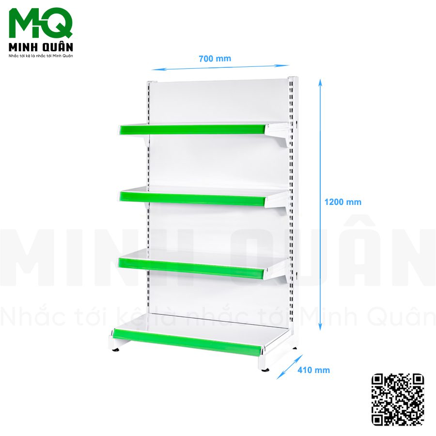 Kệ đơn lưng tôn kín 4 tầng 700x1200 mm - Kệ Siêu Thị Minh Quân - Công Ty TNHH Đầu Tư Phát Triển Thương Mại Dịch Vụ Minh Quân