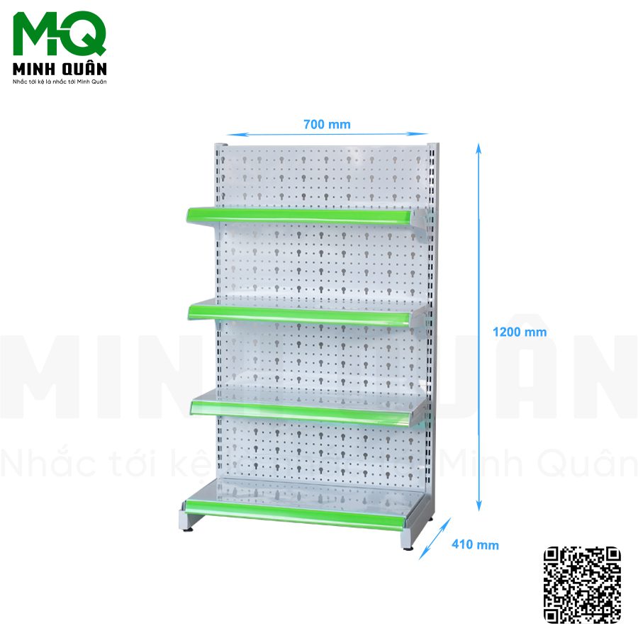 Kệ đơn lưng tôn lỗ tròn 4 tầng 700x1200 mm - Kệ Siêu Thị Minh Quân - Công Ty TNHH Đầu Tư Phát Triển Thương Mại Dịch Vụ Minh Quân