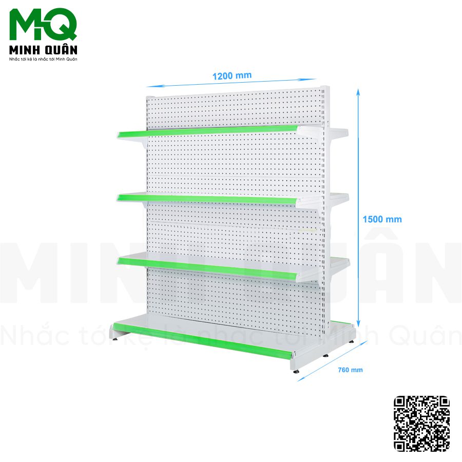 Kệ đôi lưng tôn lỗ tròn 4 tầng 1200x1500 mm - Kệ Siêu Thị Minh Quân - Công Ty TNHH Đầu Tư Phát Triển Thương Mại Dịch Vụ Minh Quân