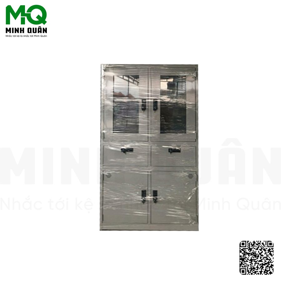 Tủ 2 cánh kính mở, 2 hộc kéo, 2 cánh tôn mở - Kệ Siêu Thị Minh Quân - Công Ty TNHH Đầu Tư Phát Triển Thương Mại Dịch Vụ Minh Quân