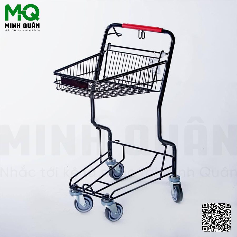Xe đẩy siêu thị 2 tầng màu đen - Kệ Siêu Thị Minh Quân - Công Ty TNHH Đầu Tư Phát Triển Thương Mại Dịch Vụ Minh Quân