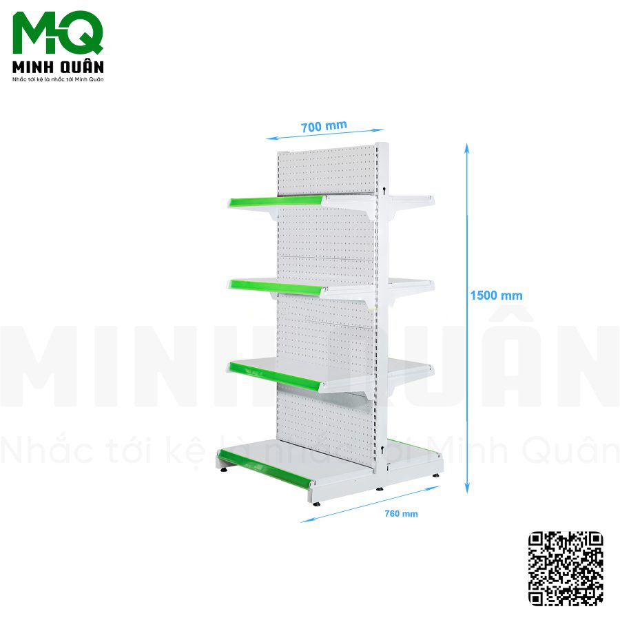 Kệ đôi lưng tôn lỗ tròn 4 tầng 700x1500 mm - Kệ Siêu Thị Minh Quân - Công Ty TNHH Đầu Tư Phát Triển Thương Mại Dịch Vụ Minh Quân