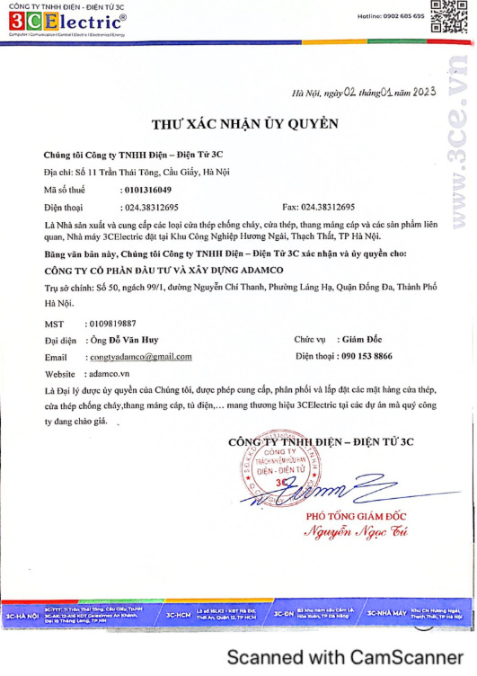 Thư xác nhận ủy quyền - Cửa Chống Cháy Adamco - Công Ty Cổ Phần Đầu Tư Và Xây Dựng Adamco