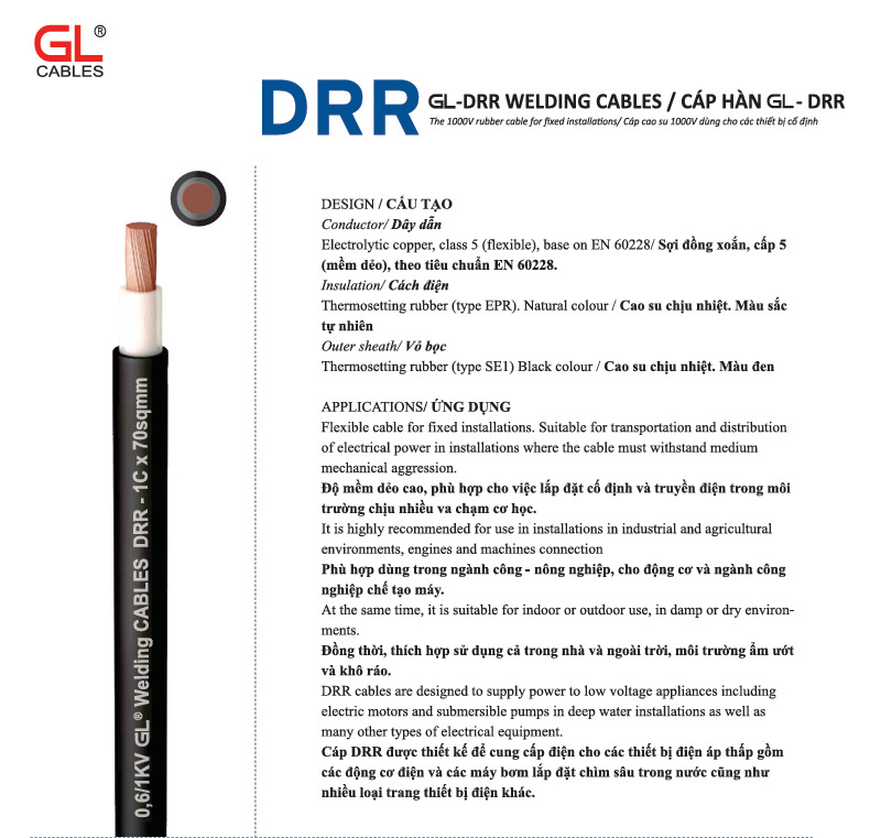Cáp hàn GL-DRR - Cáp Chống Cháy An Toàn - Công Ty TNHH An Toàn