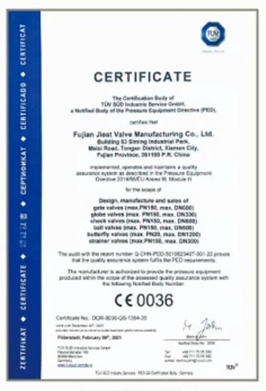 Chứng nhận - Van Công Nghiệp JST VALVE - Fujian Jiest Valve Manufacturing Co., Ltd