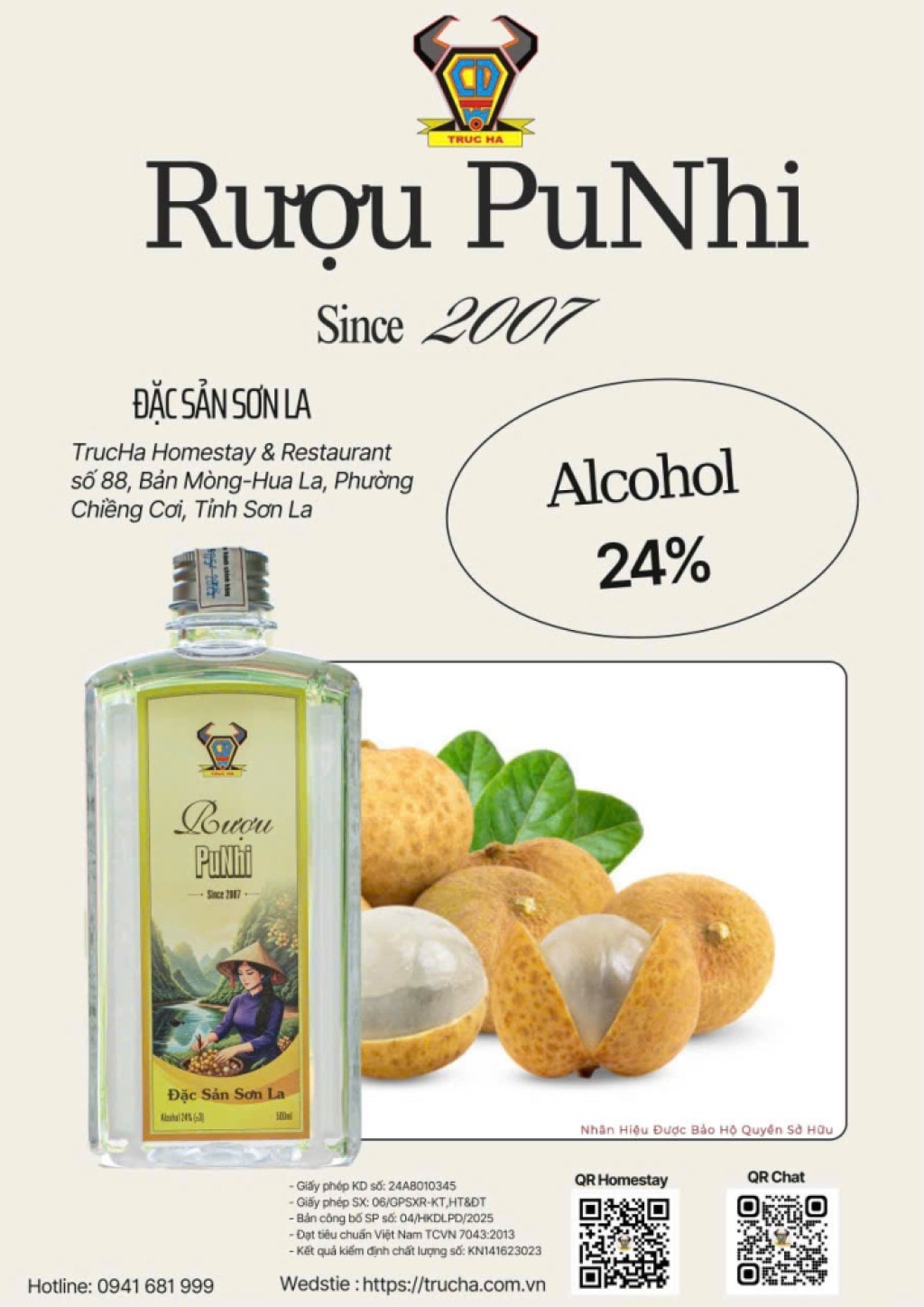 Rượu PuNhi (kiện 20 chai 500ml) - Rượu Trúc Hà - Hộ Kinh Doanh Lê Phúc Dân	