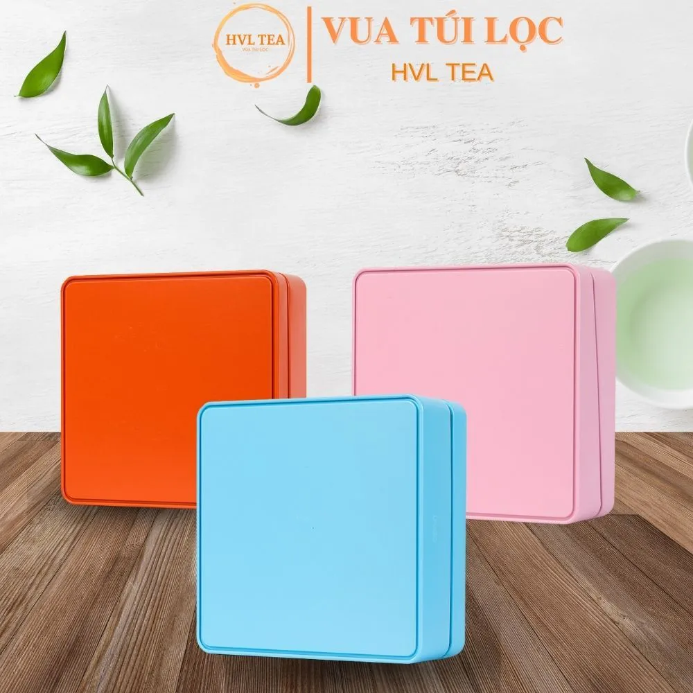 Hộp trà thiếc vuông ngang 16.5x16.5x6.5cm