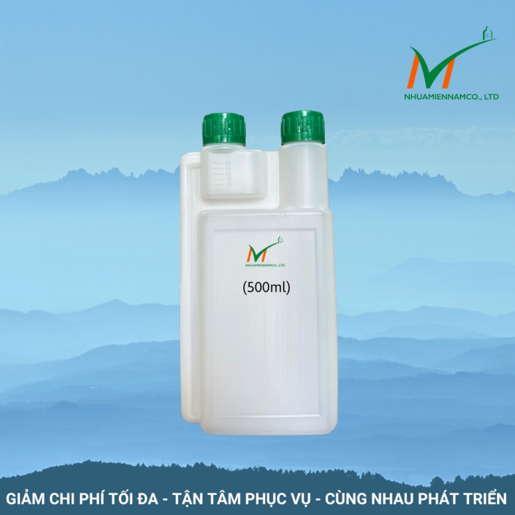 Chai nhựa HDPE 500ml, chai nhựa HDPE 2 đầu 500ml