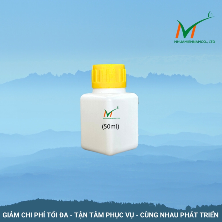 Chai nhựa HDPE vuông 50ml, chai nhựa hdpe nông dược