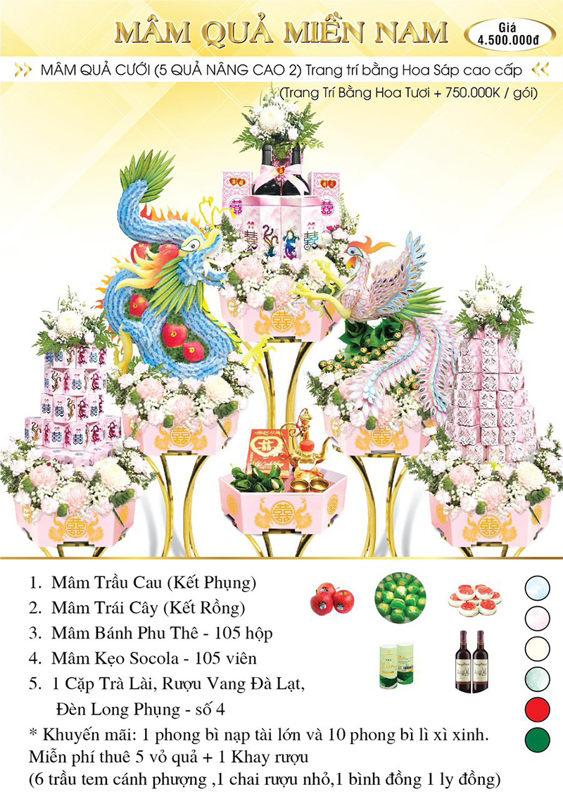 5 mâm quả cưới nâng cao Long Phụng