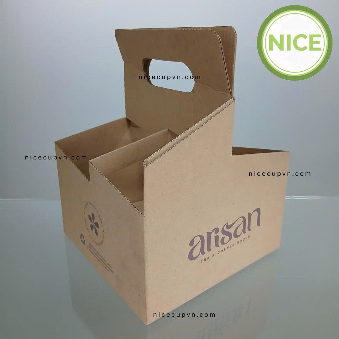 Khay giấy đựng ly có quai xách tay - Bao Bì Giấy Và Nhựa Nice - Công Ty TNHH Quốc Tế Nice