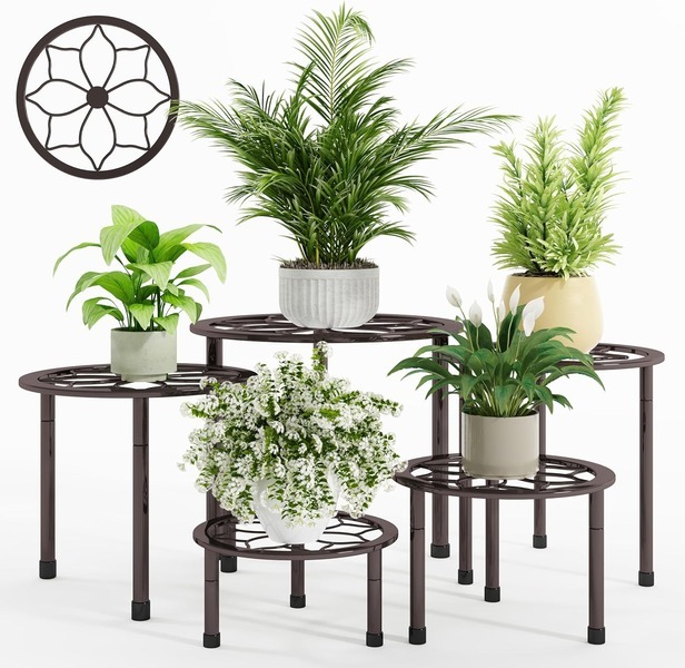 Bộ 5 kệ để cây cảnh kim loại nặng màu nâu - Đồ Nội Thất Kim Loại Dòng Chảy Việt Nam - Công Ty TNHH Dòng Chảy Việt Nam