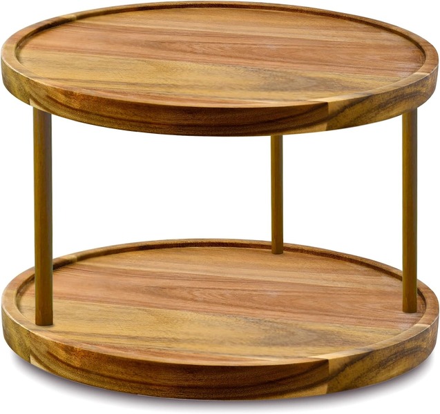 Bàn xoay Lazy Susan gỗ keo 2 tầng 14 inch