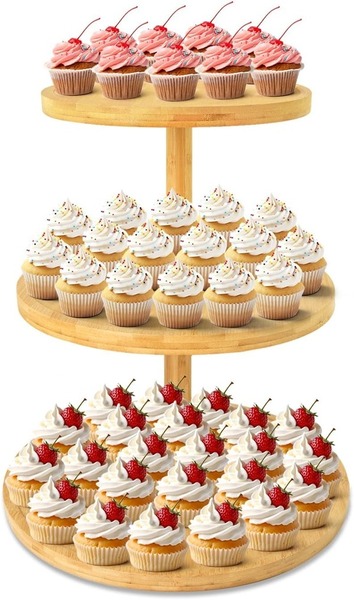 Kệ bánh cupcake 3 tầng bằng gỗ xoay tròn