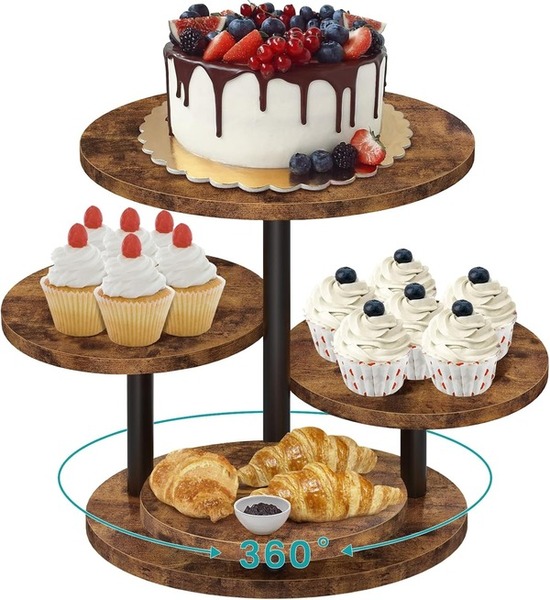 Kệ bánh cupcake 4 tầng bằng gỗ xoay tròn