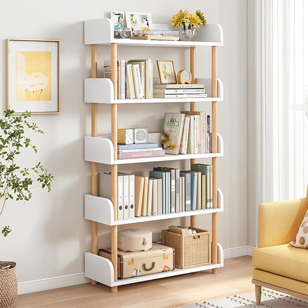 Kệ sách 5 tầng khung gỗ nguyên khối phong cách hiện đại
