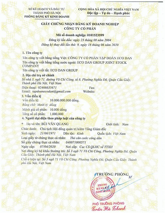 Chứng nhận đăng ký doanh nghiệp