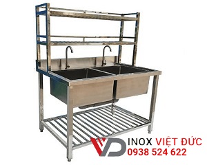 Chậu rửa inox 2 hộc có kệ trên