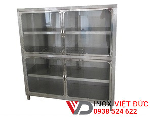 Tủ bếp inox cánh kính 4 tầng