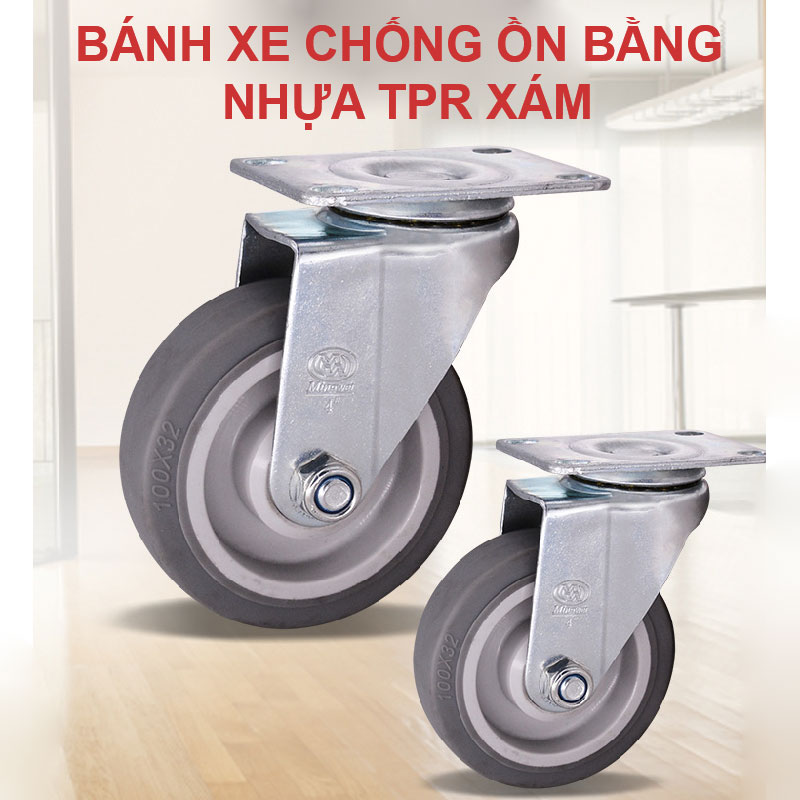 Bánh xe chống ồn bằng nhựa TPR xám - Bánh Xe Đẩy Vina Caster - Công Ty TNHH Sản Xuất Thương Mại Vina Caster