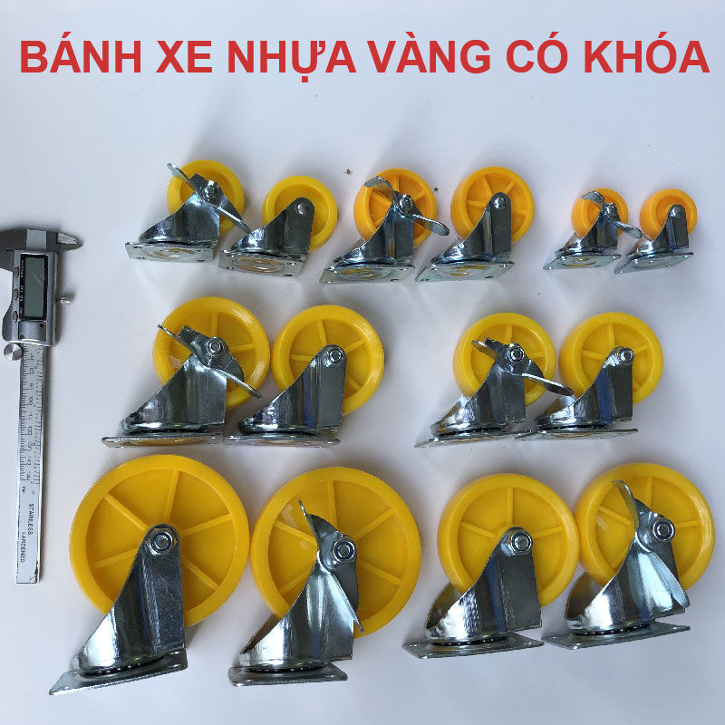 Bánh xe nhựa vàng có khóa - Bánh Xe Đẩy Vina Caster - Công Ty TNHH Sản Xuất Thương Mại Vina Caster