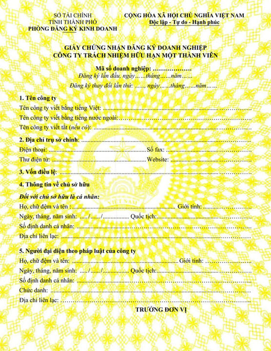 Thành lập Công Ty TNHH 1TV