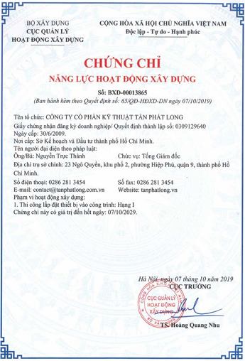 Chứng chỉ năng lực thi công cơ điện cấp 1