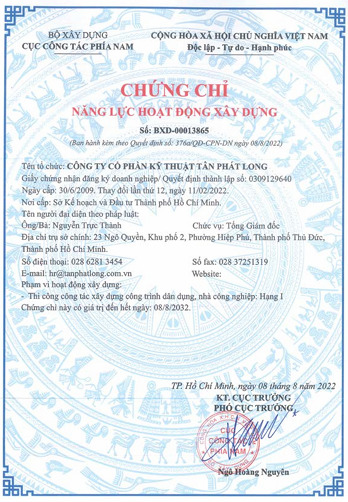 Chứng chỉ năng lực thi công xây dựng dân dụng, công nghiệp cấp 1