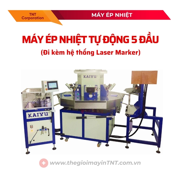 Máy ép nhiệt tự động 5 đầu đi kèm hệ thống laser marker