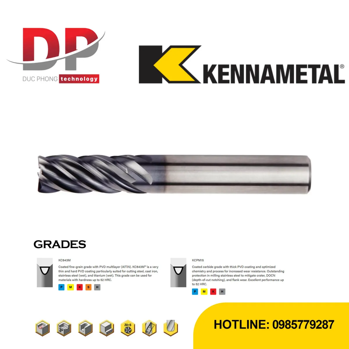 Dao phay ngón carbide đặc Kennametla HARVI II - Dụng Cụ Cắt Gọt Đức Phong - Công Ty Cổ Phần Kỹ Thuật Và Công Nghệ Đức Phong