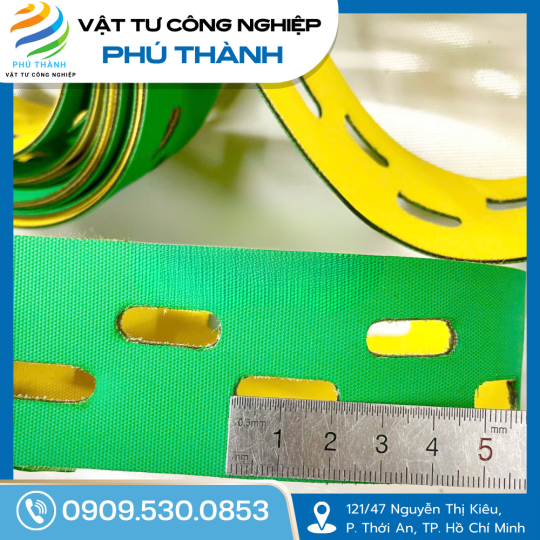 Dây đai dệt xanh vàng đục lỗ hạt dưa