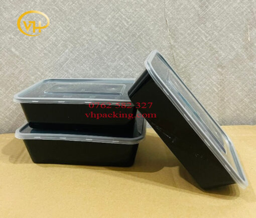 Hộp chữ nhật đen Microwave 650ml - Sản Phẩm Nhựa Dùng 1 Lần VH Pack - Công Ty TNHH VH Pack