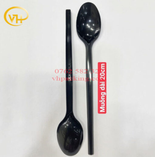 Muỗng nhựa trà sữa đen dài 20cm - Sản Phẩm Nhựa Dùng 1 Lần VH Pack - Công Ty TNHH VH Pack