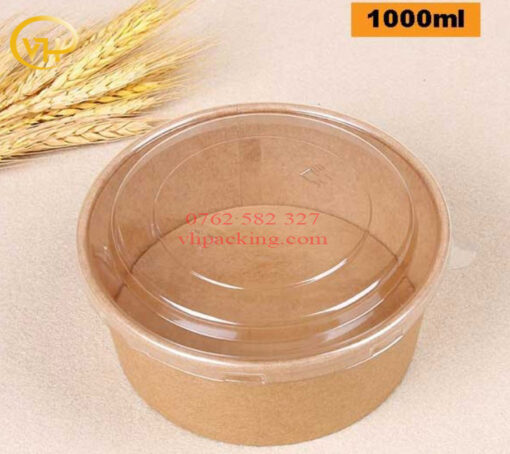 Tô giấy kraft salad nâu 1000ml đựng thức ăn - Sản Phẩm Nhựa Dùng 1 Lần VH Pack - Công Ty TNHH VH Pack