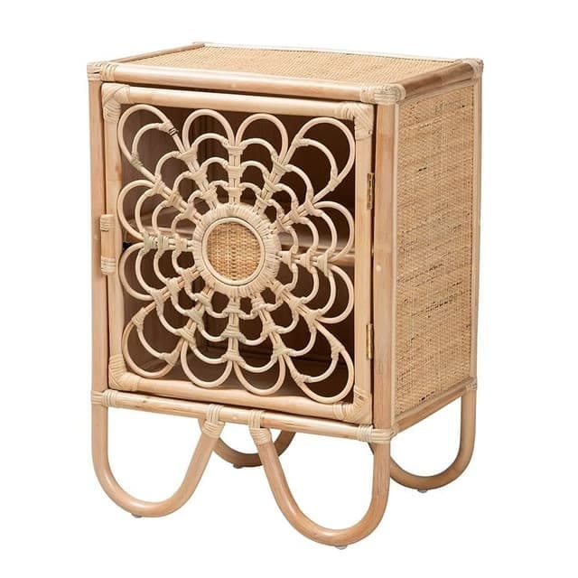 Tủ đầu giường gỗ mộc mạc có ngăn kéo mây - FurniCrafts - Nhà Sản Xuất Nội Thất Mây
