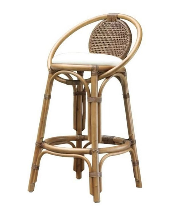Ghế quầy bar mây có tựa lưng và đệm ngồi - FurniCrafts - Nhà Sản Xuất Nội Thất Mây