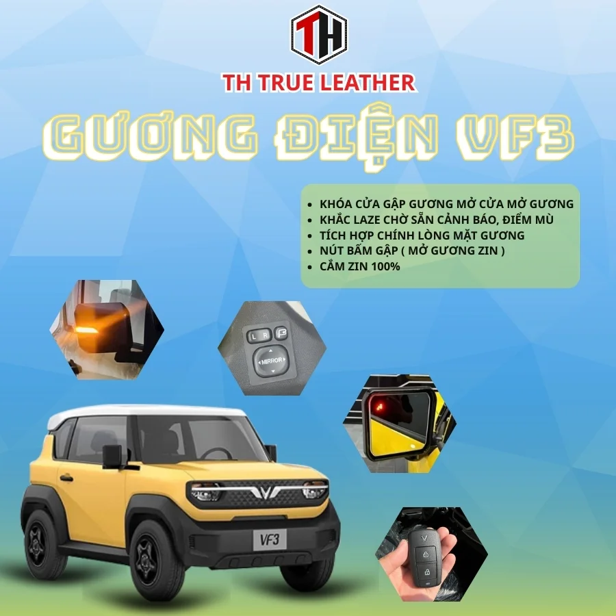 Gương điện VinFast VF3 - Đồ Nội Thất Ô Tô TH True Leather  - Công Ty TNHH TH True Leather