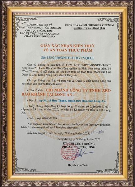 Giấy xác nhận kiến thức ATTP