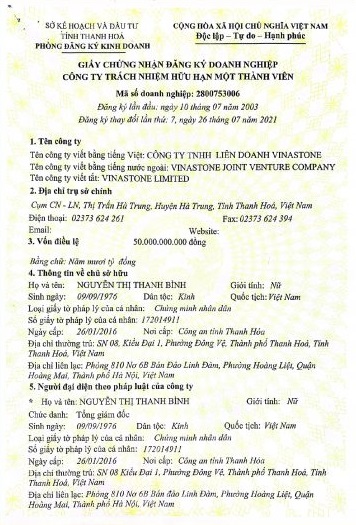 Chứng nhận đăng ký kinh doanh