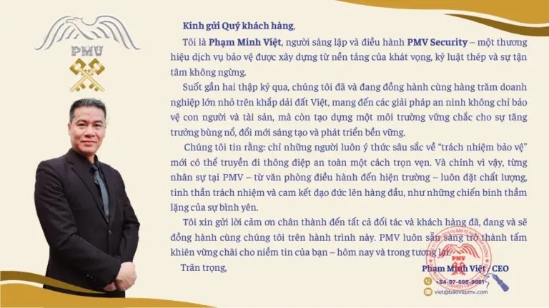Thư ngỏ từ giám đốc PMV Security - Công Ty TNHH Dịch Vụ Bảo Vệ Phát Minh Vượng