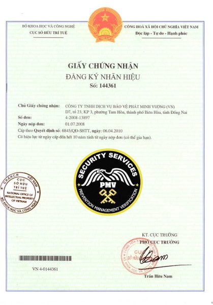 Chứng nhận - Công Ty TNHH Dịch Vụ Bảo Vệ Phát Minh Vượng
