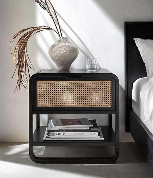 Bàn đầu giường gỗ phối mây HNH 8405